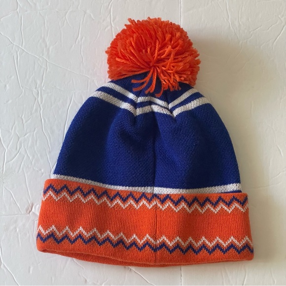 New York New York Nicks Seventy Seven Brand Knit Beanie Blue Orange with Pom - Picture 3 of 7